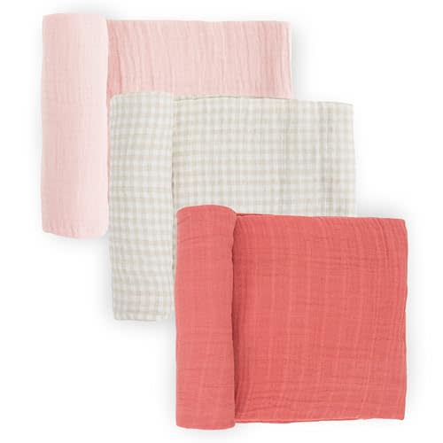 Little Unicorn Premium Muslin Swaddle Blanket 3 Pack | for swaddling, Play, Nursing & More | Giftable Set of 3 (Light Pink)