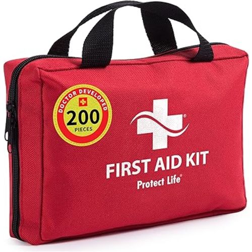 Protect Life First Aid Kit for Home/Business, HSA/FSA Eligible Emergency Kit - Medical First Aid Kit - Camping First Aid Kit Hiking - 200pcs
