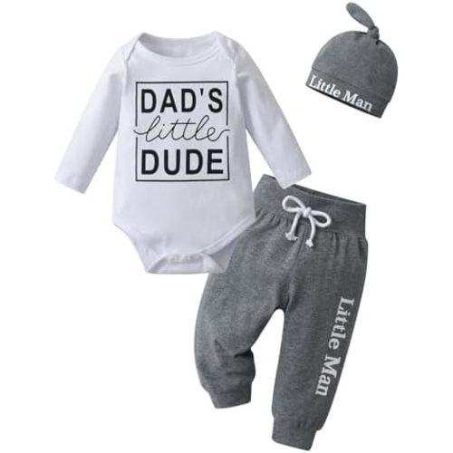 KuKitty Newborn Infant Baby Boy Clothes Long Sleeve Romper + Pants + Hat 3PCS Outfits Set