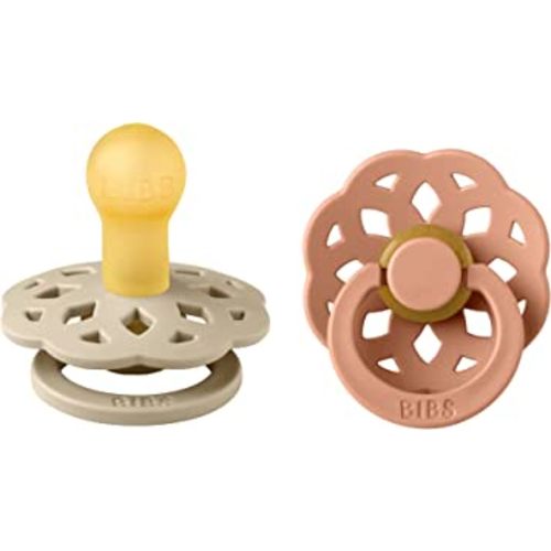 BIBS Pacifiers - Boheme Collection | BPA-Free Baby Pacifier | Made in Denmark | Set of 2 Vanilla/Peach Color Premium Soothers | Size 0-6 Months