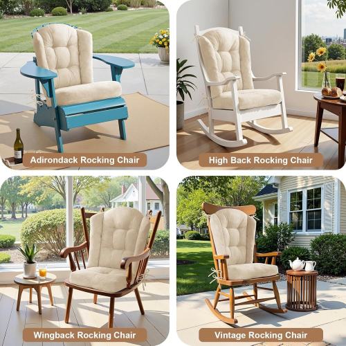 Universal Wingback Rocking Chair Cushion Set with High-Density Foam and Chenille Fabric