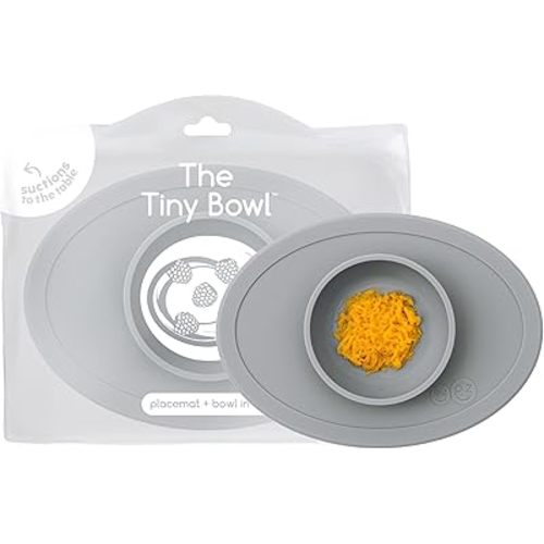ezpz Tiny Bowl (Gray) - Silicone Baby Bowl with Suction for 6 Months + - Built-in Placemat - First Foods + Baby Led Weaning - Fits on All Highchair Trays - Suction Bowls for Baby