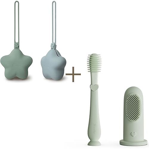 Moonkie Pacifier Storage Case & Tongue Oral Cleaner Kit | Cute Silicone Holder & Gentle Oral Cleaner for Babies 3 Months+