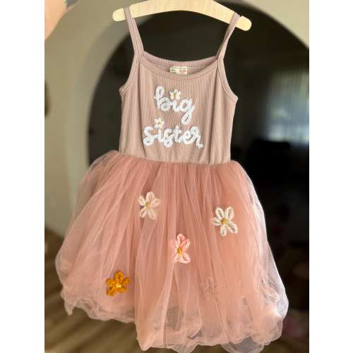 Hand Embroidered Sibling Knit Dress for Babies and Toddlers | Little Sister | Big Sister | Pregnancy Announcement | Toddler Outfit | Spring