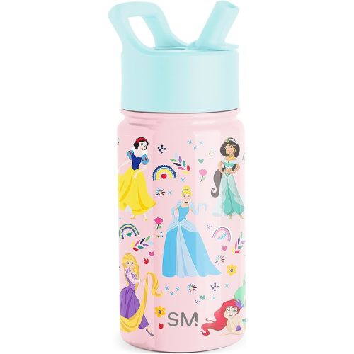 Simple Modern Kids Summit Water Bottle with Straw Lid | Disney Princess 14oz Stainless Steel Cup Insulated Tumbler for Girls, School | Princess Rainbows
