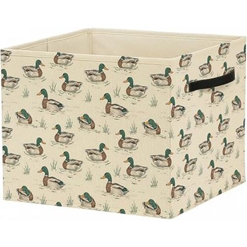 Vintage Mallard Duck Storage Bin Box with Handles, Rustic Pond Mallard Duck Foldable Baskets Organizer for Kids Room Nursery Bedroom Bathroom Clothes Toys Books, Toybox for Boys