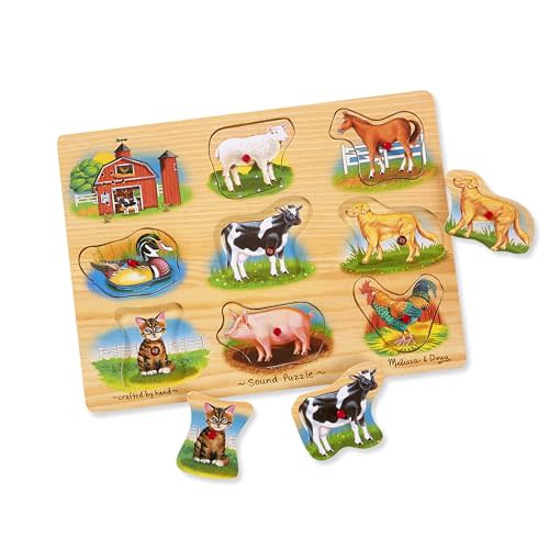 Melissa & Doug Farm Sound Puzzle - Wooden Peg Puzzle with Sound Effects (8 pcs)