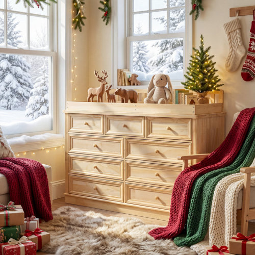 One Allium Way® 55'' W Solid Pine 9-Drawer Changing Table Dresser With Removable Tray, Ample Storage, And Child Safety Certification | Wayfair