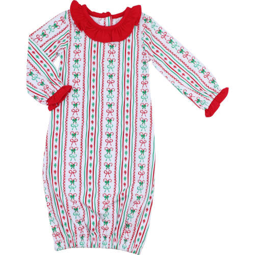 Red And Green Knit Bow And Candy Cane Baby Gown – Cecil & Lou