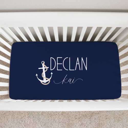 Personalized Nautical Crib Sheet: Maritime Baby Bedding, Boating Nursery Decor