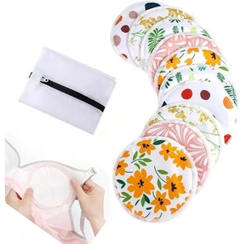 Breast Pads 10pcs Reusable Nursing Pads Washable+ Laundry Bag - Breast Pads for Leaking Milk - Super Absorbent Nursing Pads Nursing Nipple Pads (Large 4.7")