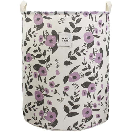 Mziart Collapsible Laundry Basket, Cute Floral Printing Waterproof Laundry Hamper Nursery Storage Basket for Girls Kids Baby Toy Organizer, Dirty Clothes Basket for Bedroom Bathroom (Purple)