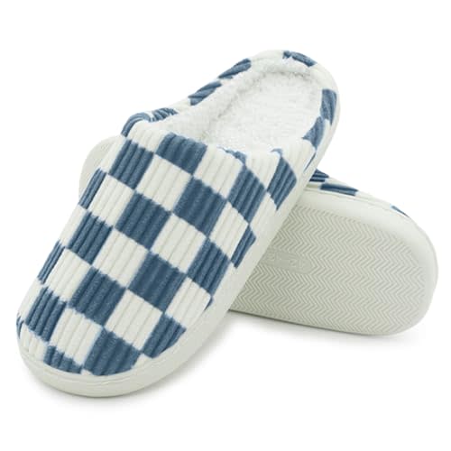Jogyew Women House Fuzzy Slippers - Plaid Scuff Checkered Slip-on Memory Foam Indoor Outdoor Comfortable Soft Slides