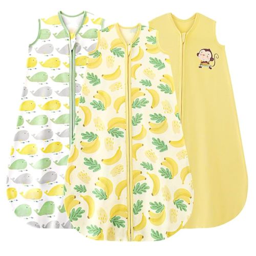 Yoofoss Baby Sleep Sack 0-6 Months Baby Wearable Blanket 100% Cotton 2-Way Zipper TOG 0.5 Toddler Sleeping Sack 3 Pack, Lightweight Sleep Sacks for Babies(Small)