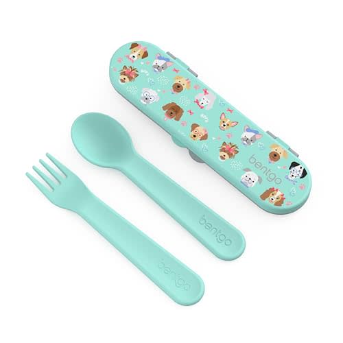 Bentgo Kids Utensil Set - Reusable Plastic Fork, Spoon & Storage Case - BPA-Free Materials, Easy-Grip Handles, Dishwasher Safe - Ideal for School Lunch, Travel, & Outdoors (Puppy Love)