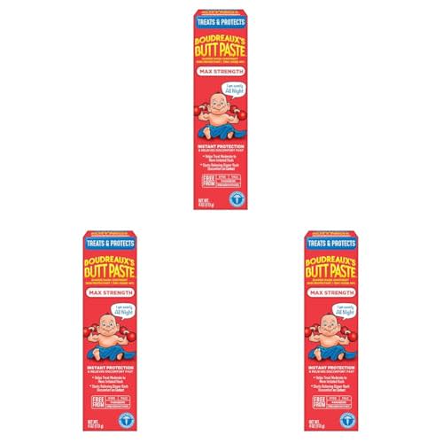 Boudreaux's Butt Paste Maximum Strength Diaper Rash Cream, Ointment for Baby, 4 oz Tube (Pack of 3)
