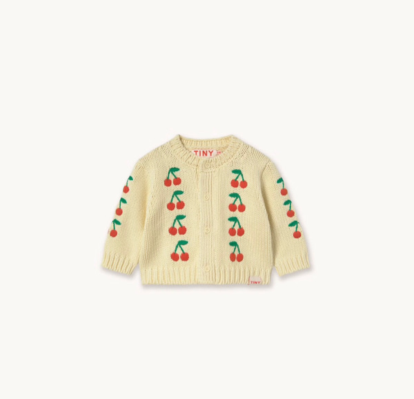 MINI CHERRIES KNITTED BABY CARDIGAN dusty yellow | TINY