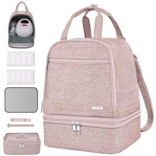 DERJUNSTAR Breast Pump Bag for Spectra S1/S2, Cooler Travel Backpack with Ice Packs, Portable Carrying Case for Breastmilk Storage, Pumping Bag for Working Moms, Pink