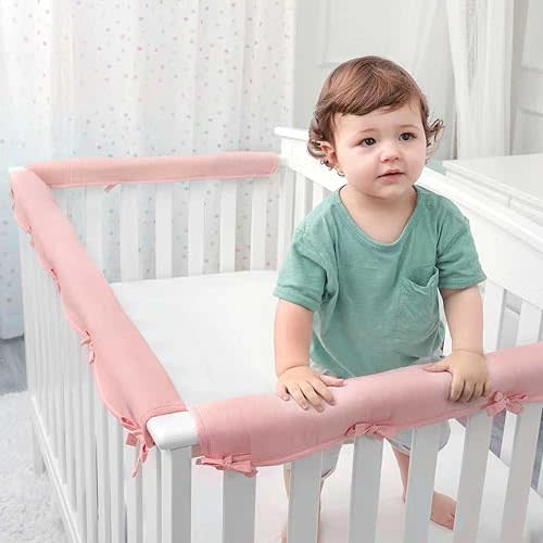 Pink 3pcs New Teething Edge Crib Rail Cover&Corner Guard Coverage Straps,Reversible Guardrail Cover Protector for Boys Girls(1 Long 2 Short)