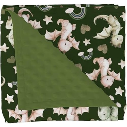 Fairytale Dragon Love Stars Baby Blankets for Girl Boy Baby Dragons Green Soft Mink with Dotted Backing Double Layer Swaddle Blanket Fantasy Animal Bed Throws for Newborn Toddler Crib 30x40