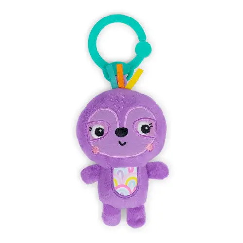 Bright Starts Jingle Joy Reach & Rattle Toy for Stroller – Purple Sloth with Chime Sounds - Unisex, Newborn +