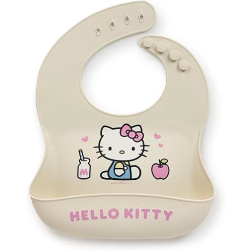 JuJuBe x Hello Kitty Cherry Blossoms Silicone Baby Bib, Soft Baby Bibs for Toddlers, Adjustable Neck, Deep Pocket for Mess Control, Dishwasher Safe, Easy to Clean Toddler Feeding Essentials