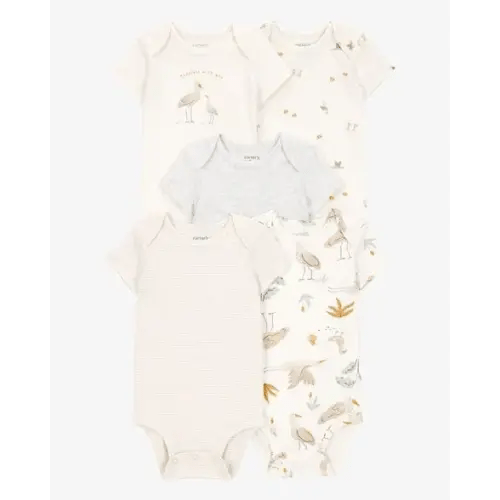 Baby 5-Pack Striped Birds Short-Sleeve Cotton Bodysuits - Ivory - Carter's | Carter's