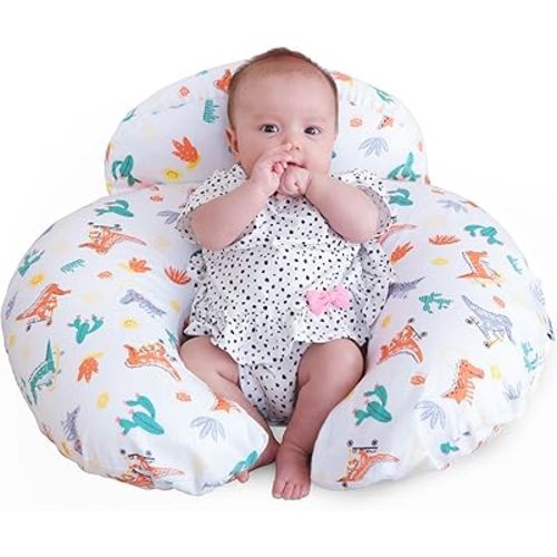 Nursing Pillow, Breastfeeding Pillows, More Support for Mom and Baby, with Removable Cotton Cover and Colorful Animal Patterns, Machine Washable, Plus Size, White
