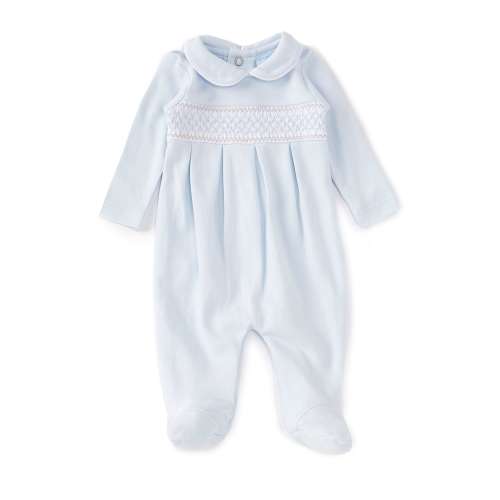 Edgehill Collection Baby Newborn-6 Months Long Sleeve Peter Pan Smocked Sweater Footed Coverall