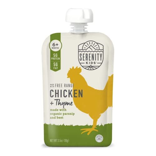 Serenity Kids 6+ Months Baby Food Pouches Made with Ethically Sourced Meat & Organic Veggies - 3.5 Oz BPA-Free Pouch - Free Range Chicken & Thyme, Parsnip, & Beet - 12 Count - Chicken Baby Food