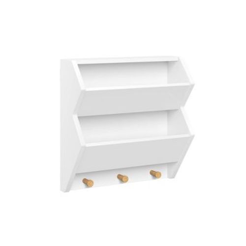 Riverridge Kids' Catchall Wall Bookshelf With 2 Toy Storage Cubbies And 3 Wooden Hooks White