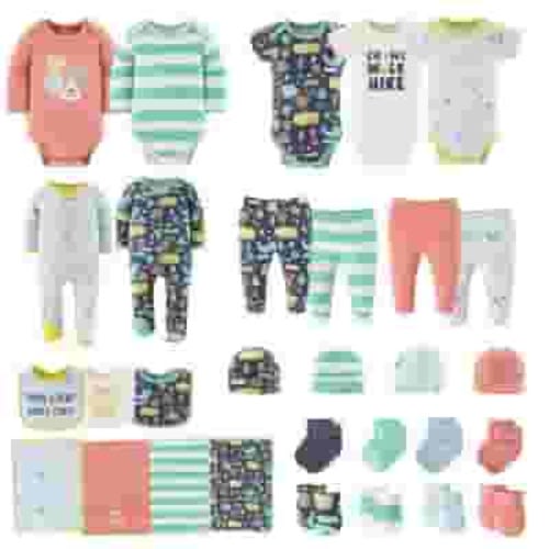 The Peanutshell Newborn Baby Layette Gift Set for Baby Boys, Happy Camper, 30 Essential Pieces, 0-3 Months