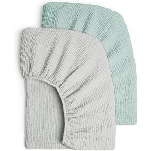 Muslin Crib Sheets - Fitted Crib Mattress Sheets for Boys and Girl - 28"x 52", 2 Pack (Gentle Gray & Sage)