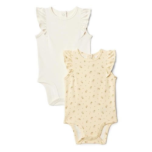 Amazon Essentials x Sofia Grainge Baby Girls' Embroidered Ruffle Bodysuit, Pack of 2