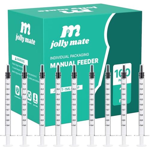 JollyMate 50 Pack 1ml Syringes for Liquid, 1cc Oral Syringes without Needle with Cap Individually Wrapped for Pet Feeding, Scientific Labs, Measuring Liquids, Oil & Glue Dispenser