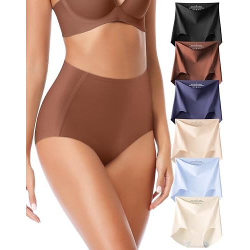 Seamless High Waisted Underwear Panties for Women No Show Ladies Panty Full Coverage Tagless Briefs 6 Pack