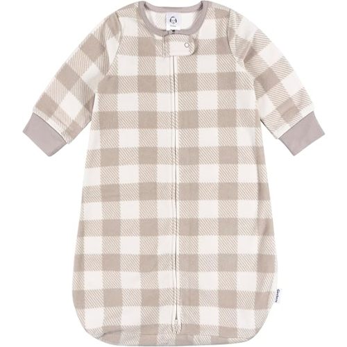 Gerber Baby Unisex Fleece Wearable Blanket, Grey Plaid, 0-6 Months
