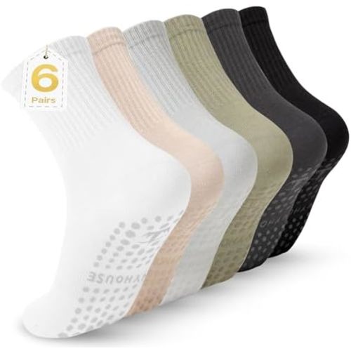 Ivyhouse Pilates Yoga Socks with Grips for Women - Crew Length Ballet Barre Socks - Sticky Workout Hospital Socks