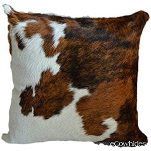 ecowhides Cowhide Pillow Case, 15” x 15” Tricolor Genuine Leather Cowskin Throw Pillow Cover, Tricolor (One Sided, Case Only)