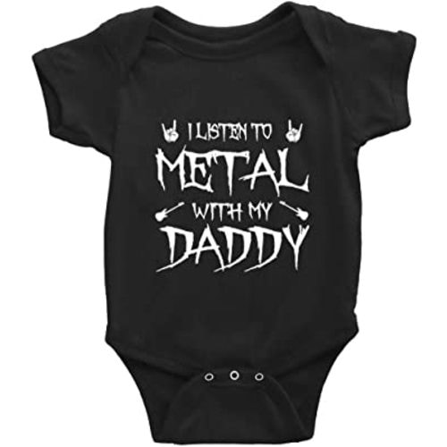 I Listen To Heavy Metal With My Daddy Infant Rompers Short Sleeve Baby Bodysuit