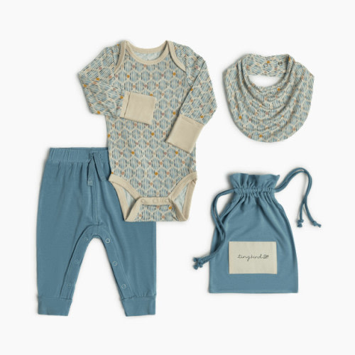 Tiny Kind Bamboo 3-Piece Outfit Set-Long Sleeve Bodysuit, Pants & Bib - Multi Print, 3-6 M