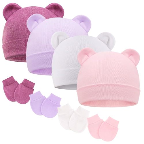 BQUBO Newborn Baby Hats Mittens Set for Boys Girls Hospital Hat Beanie Infant Caps Baby Gloves