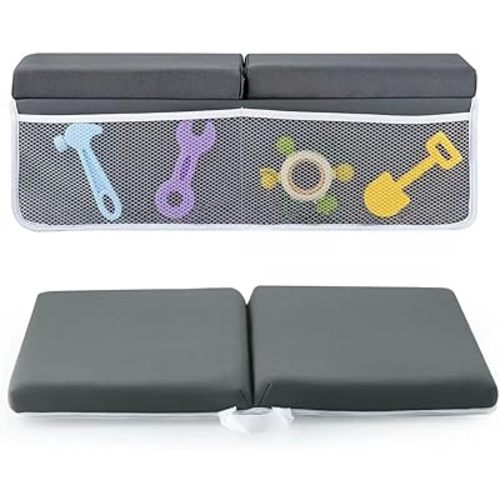 PandaEar Comfortable Baby Bath Kneeler and Elbow Rest Pad Set, Non-Slip Bathtub Kneeling Pad for Bathing Baby Tub Knee Mat, Bath Pad for Tub, Bath Tub Cushion Mat with Toy Organizer Storage Pockets