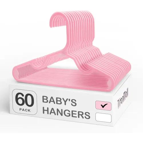 SMARTOR 60 Pack Baby Hangers - 11.7 Inch Plastic Baby Hangers for Closet - Childrens Hangers for Clothes & Infant Hangers for Closet - Closet Hangers for Daily Use - Pink