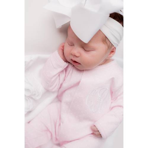 Baby girl coming home outfit, newborn girl outfit, monogrammed footie, personalized coming home outfit, sk creations, pink white dot
