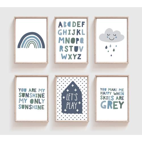 6 Boys Nursery Prints, Boys Bedroom Prints, Boys Bedroom Decor, Nursery Wall Art, Muted Green and Blue, Playroom Prints, Boys Wall Art
