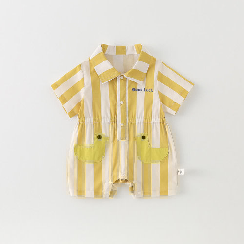 Baby Yellow Vertical Stripe Duck Romper