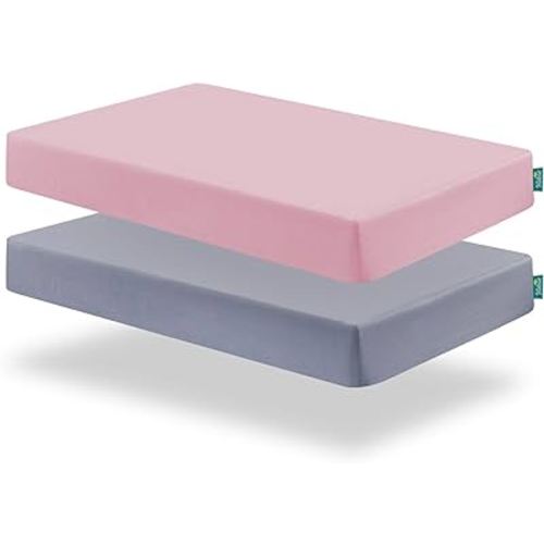 Biloban Crib Sheets Fitted, 2 Pack Crib Sheet Fits for Standard Crib Mattress, Neutral Toddler Bed Sheets for Baby Boys and Girl, Grey & Pink, 52”X 28”