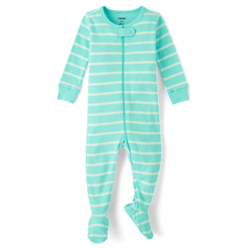 Unisex Baby Striped Snug Fit Cotton Footed One Piece Pajamas - Gymmies - Aqua