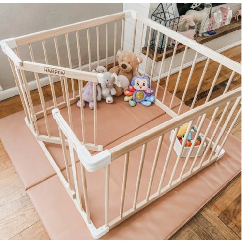 HARPPA Baby Gate Playpen, DIY Foldable Wooden Play Gate, Non-Toxic Foldable Wooden Play Yard for Babies & Toddlers, Adjustable DIY Baby Fence, Large & Small Safe Play Area, Easy-Assembly Natural Finish Indoor Playpen, DIY Playpen Foldable Wooden Playpen,